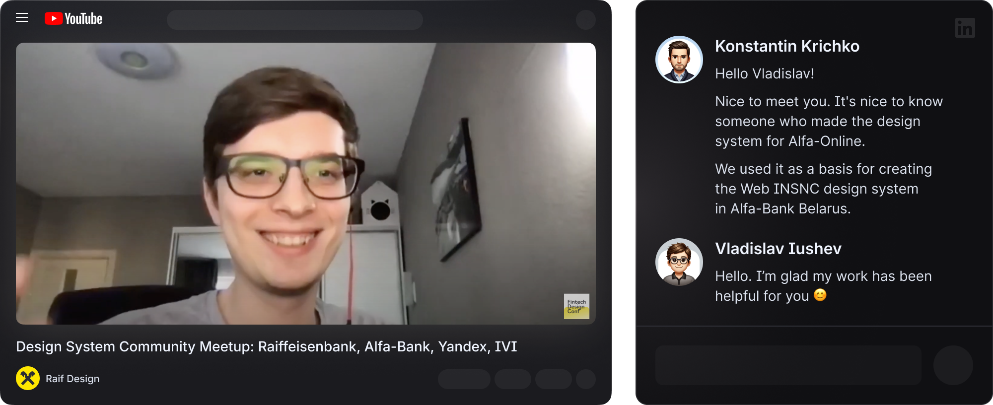 Youtube window and LinkedIn chat